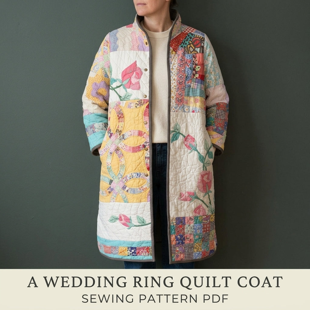 Wedding Ring Rose Quilt Coat Sewing Pattern PDF – Long Coat from Vintage Quilts