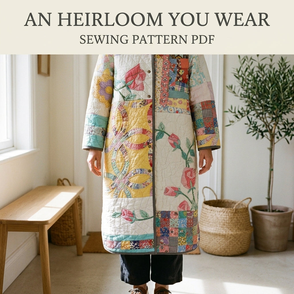 Wedding Ring Rose Quilt Coat Sewing Pattern PDF – Long Coat from Vintage Quilts