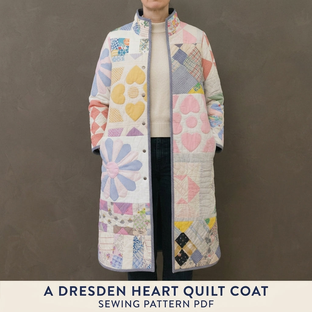 Dresden Heart Flower Quilt Coat Sewing Pattern PDF – Pastel Long Quilt Coat