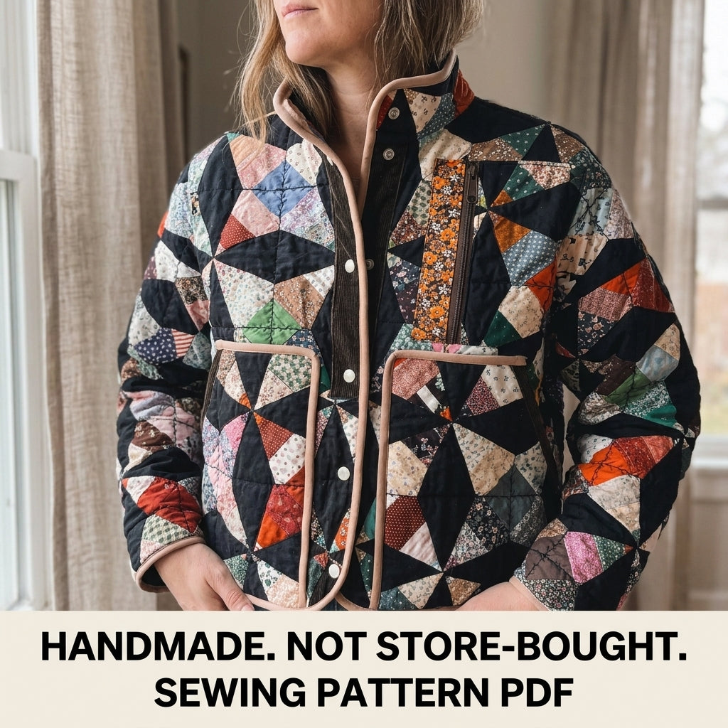 Kaleidoscope Quilt Jacket Sewing Pattern PDF – Cropped Quilt Coat