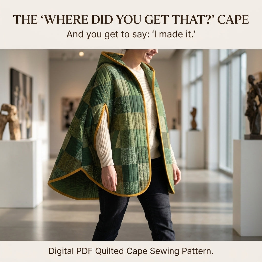 Quilted Cape Sewing Pattern – Hooded Patchwork Cape with Arm Slits
