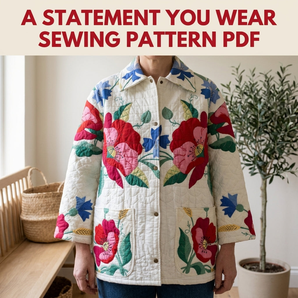 Poppy Appliqué Quilt Chore Coat Sewing Pattern PDF – Oversized Quilt Coat
