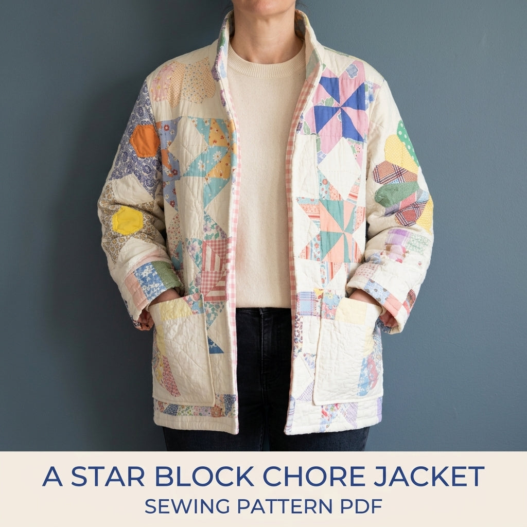 Star Block Quilt Chore Jacket Sewing Pattern PDF – Boxy Quilt Jacket
