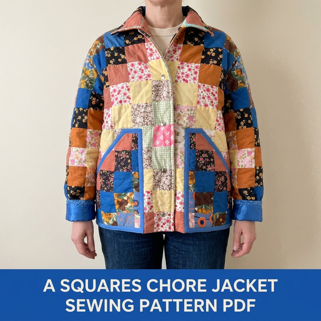Squares Patchwork Jacket Sewing Pattern PDF – Checkerboard Squares Quilted Jacket