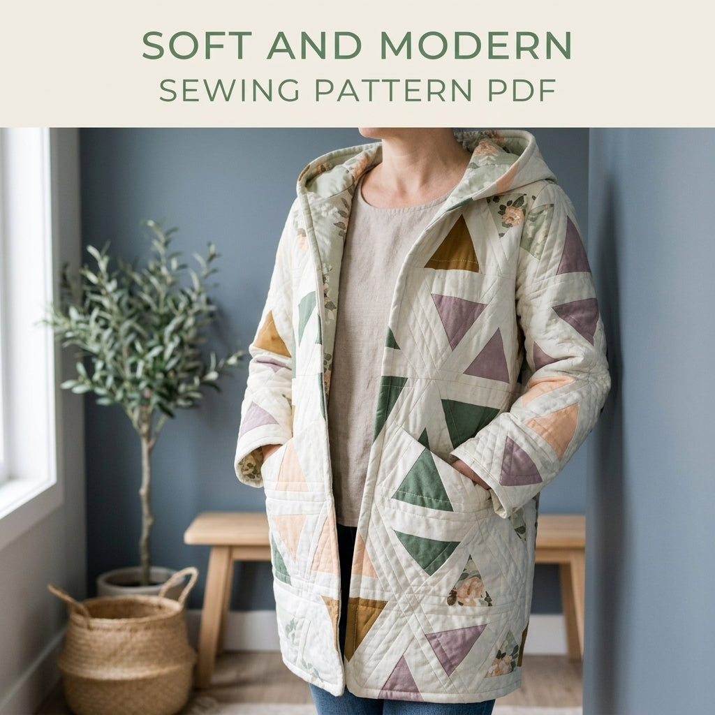 Triangle Hooded Quilt Coat Sewing Pattern PDF – Modern Quilted Coat