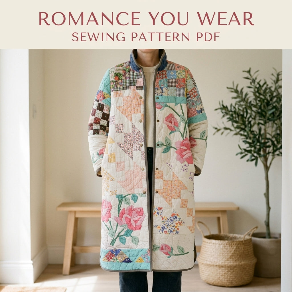 Rose Patchwork Quilt Coat Sewing Pattern PDF – Long Coat from Vintage Quilts