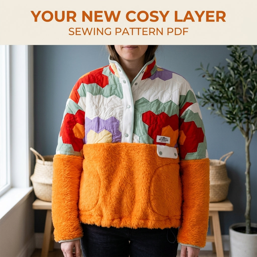 Hexagon Quilt Fleece Pullover Sewing Pattern PDF – Cropped Quilted Yoke Sweater
