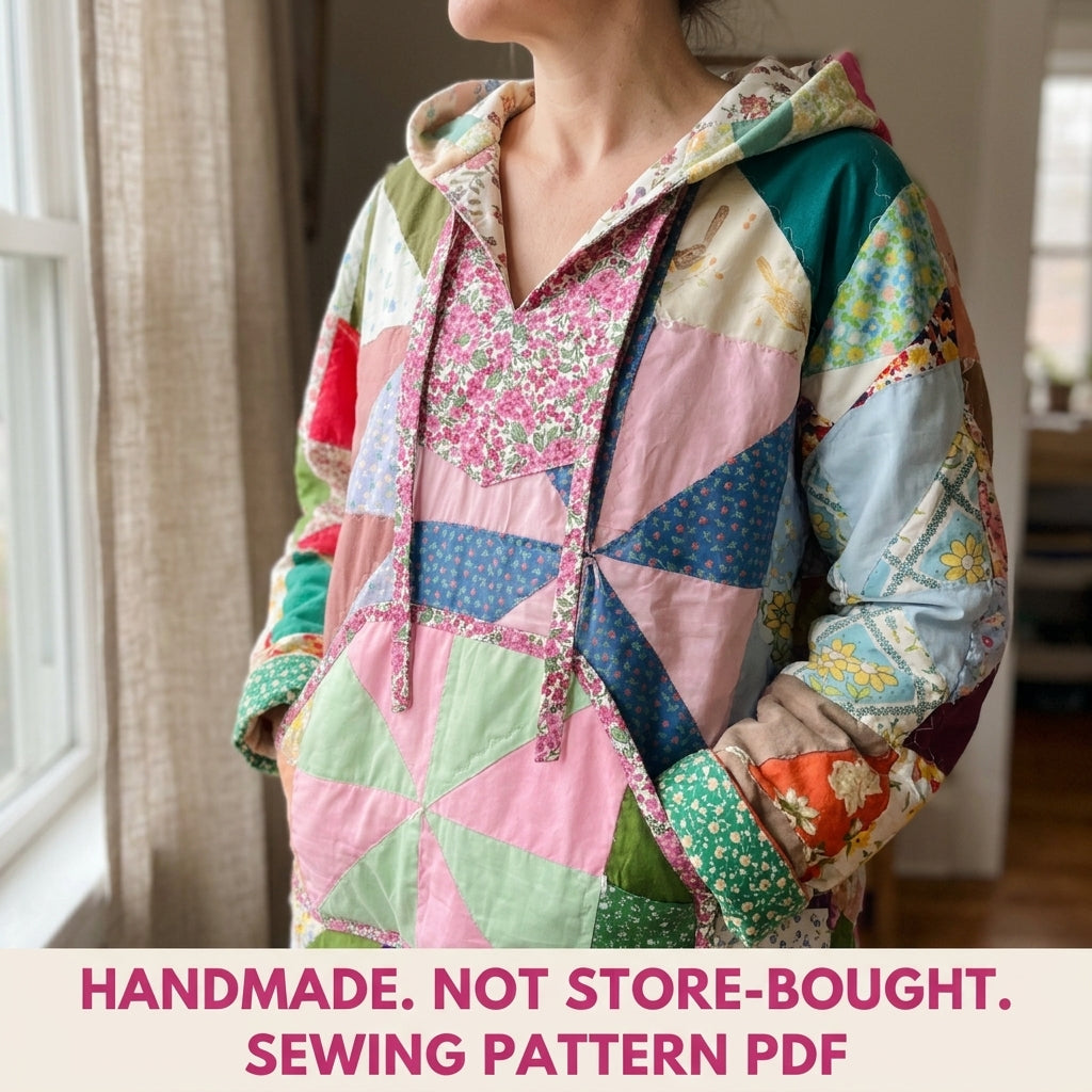 Pinwheel Quilt Hoodie Sewing Pattern PDF – Hooded Pullover from a Vintage Quilt
