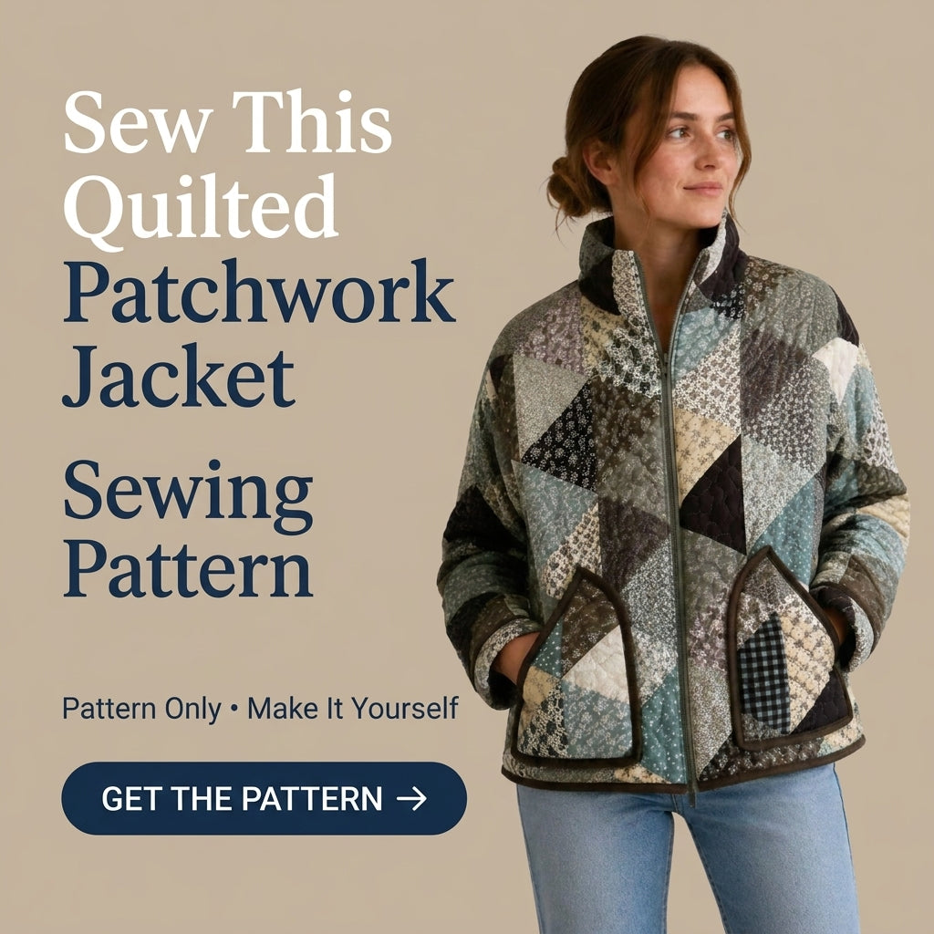 Patchwork Bomber Jacket Sewing Pattern — Quilted Zip Jacket with Funnel Collar, Sizes XS–3XL, A0 and A4 PDF
