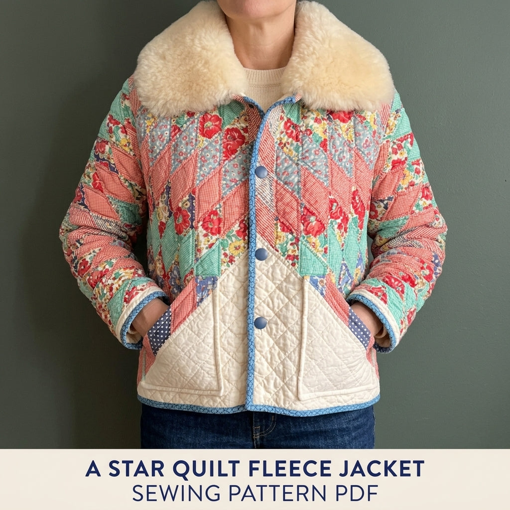 Star Quilt Jacket with Fleece Collar Sewing Pattern PDF – Upcycled Quilt Coat