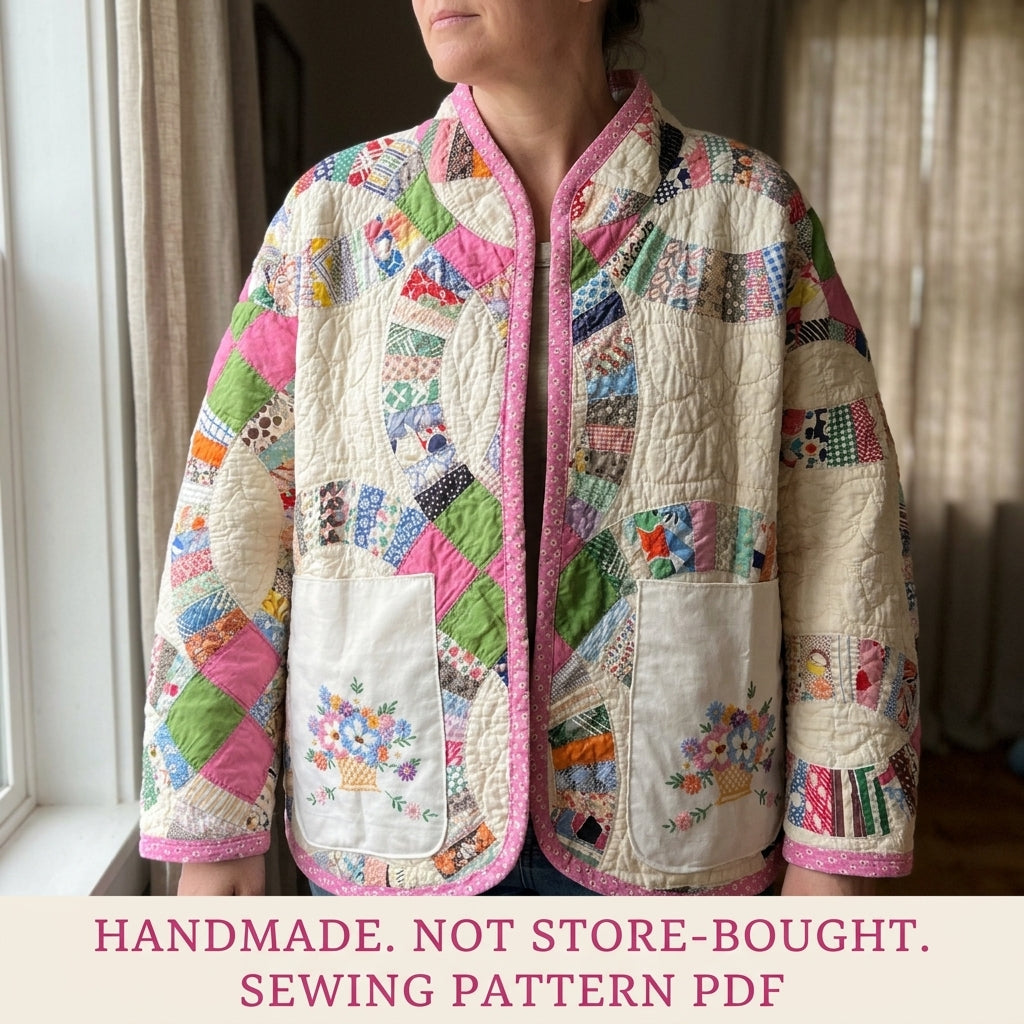 Double Wedding Ring Quilt Jacket Sewing Pattern PDF – Boxy Jacket from a Vintage Quilt