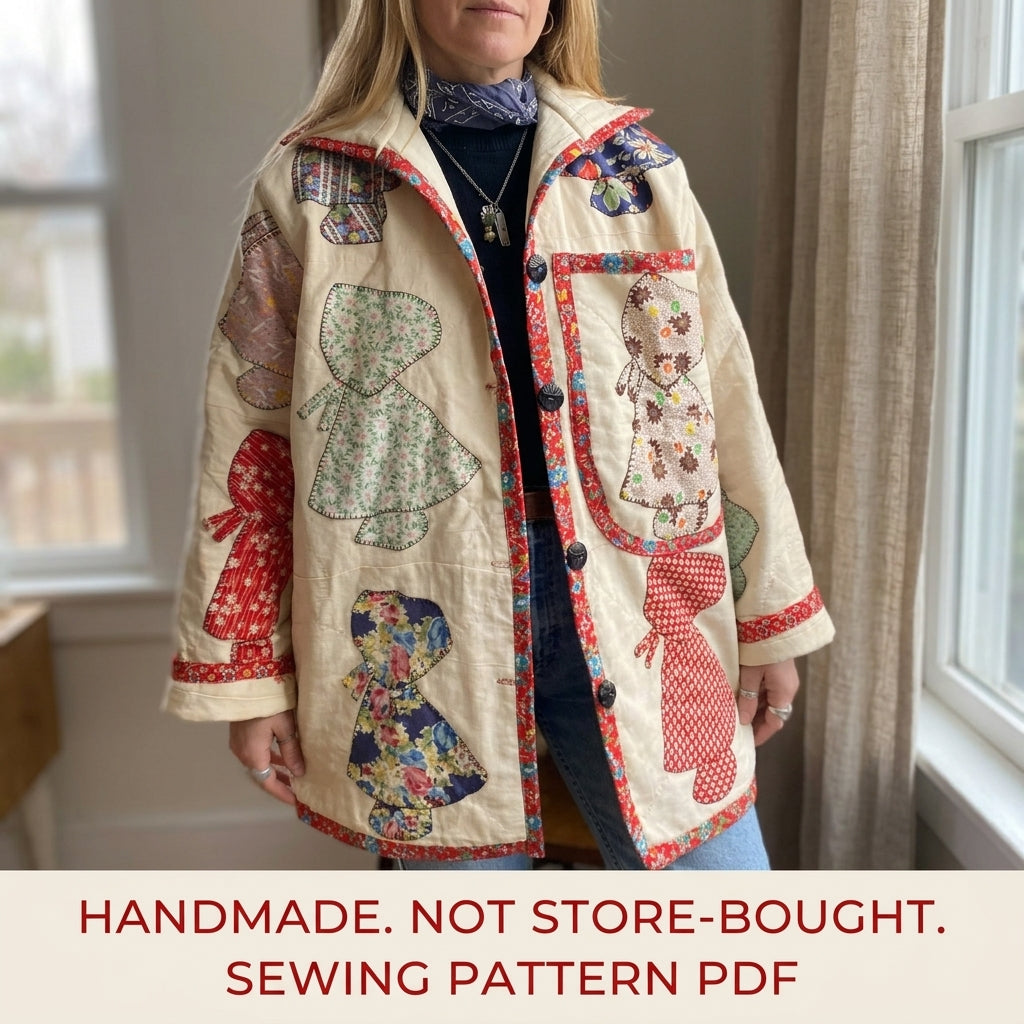 Bonnet Girl Quilt Jacket Pattern PDF – Vintage Appliqué Quilt Coat