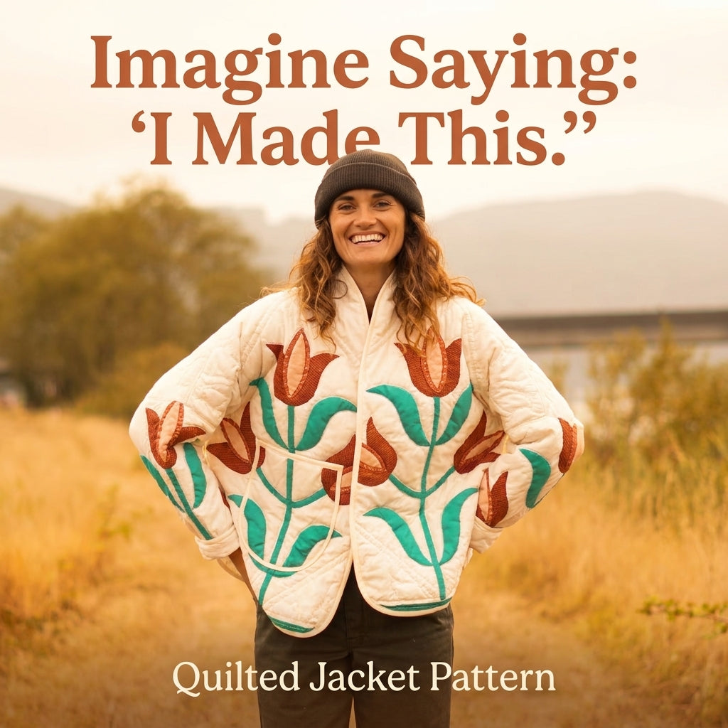 Zip-Front Quilt Jacket Sewing Pattern — Patchwork Bomber with Stand Collar and Shaped Pockets, Sizes XS–3XL, A0 and A4 PDF