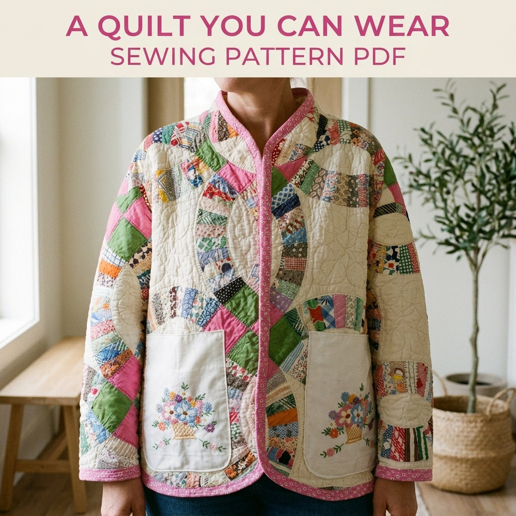 Double Wedding Ring Quilt Jacket Sewing Pattern PDF – Boxy Jacket from a Vintage Quilt