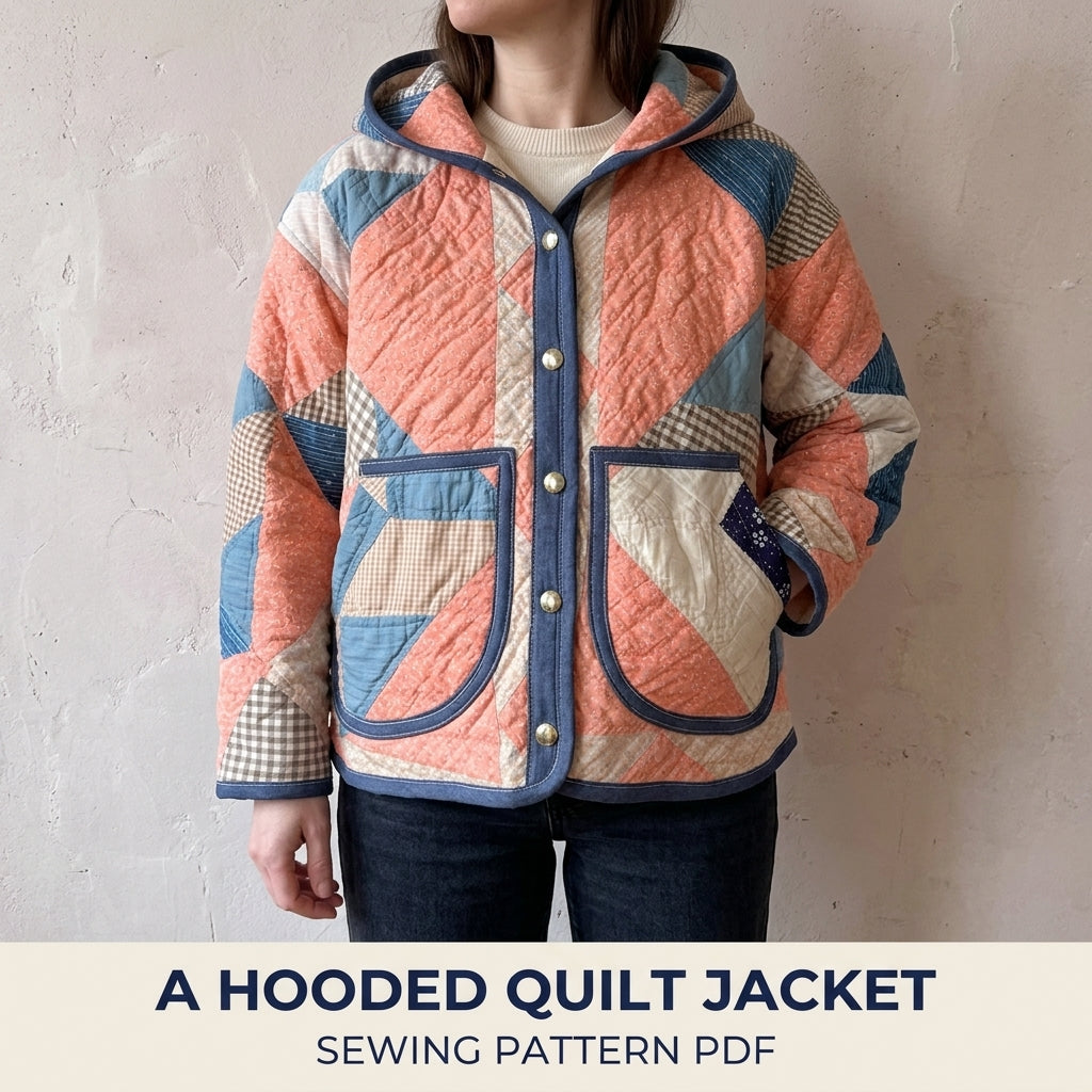 Hooded Quilt Jacket Sewing Pattern PDF – Boxy Jacket from a Vintage Quilt