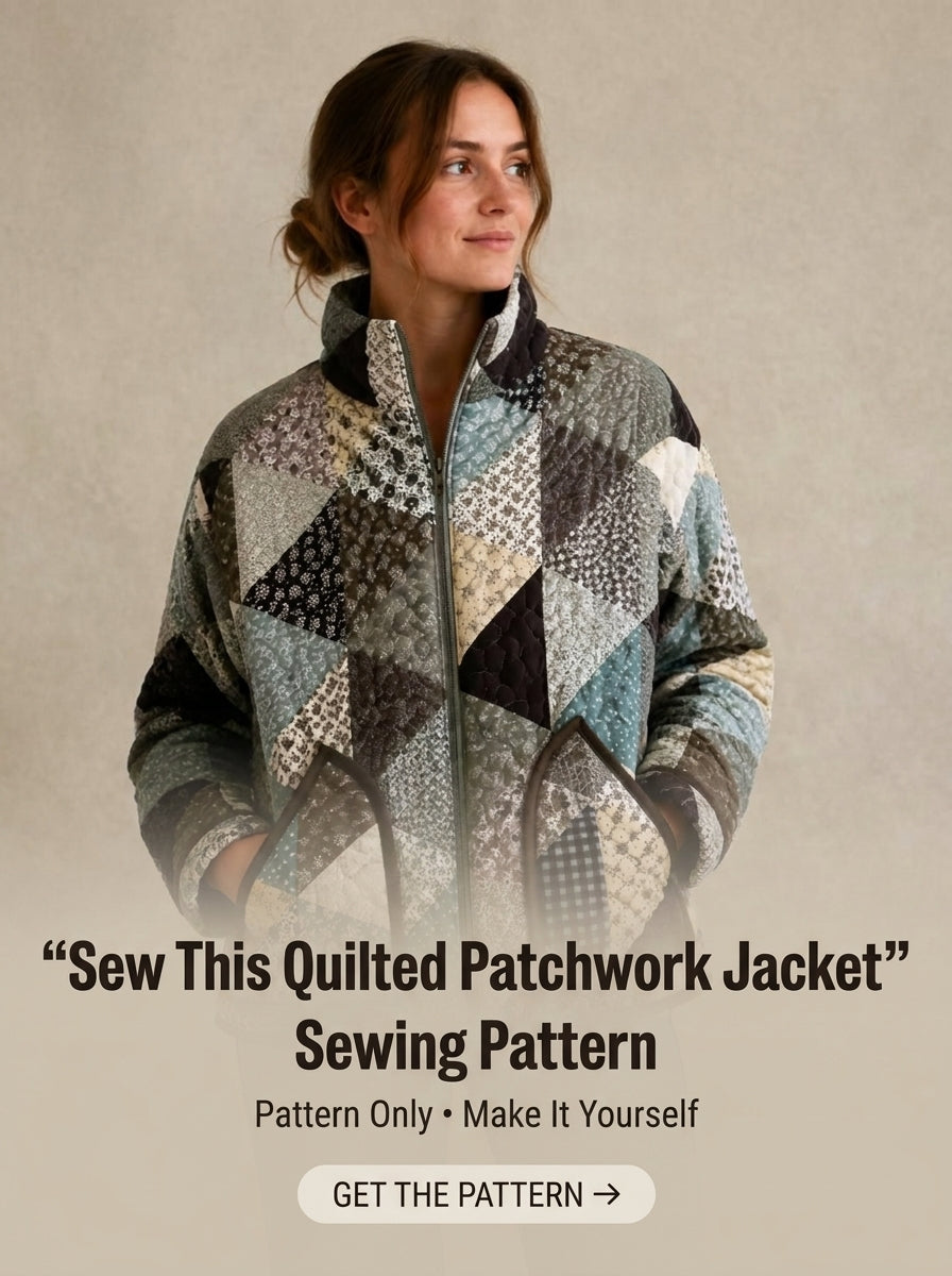 Patchwork Bomber Jacket Sewing Pattern — Quilted Zip Jacket with Funnel Collar, Sizes XS–3XL, A0 and A4 PDF
