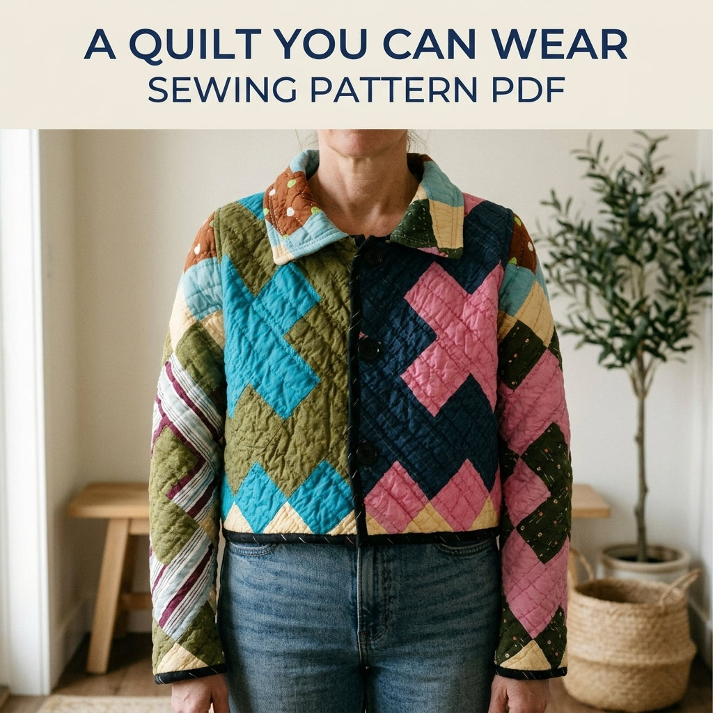 Cropped Plus Quilt Jacket Sewing Pattern PDF – Boxy Jacket from a Vintage Quilt