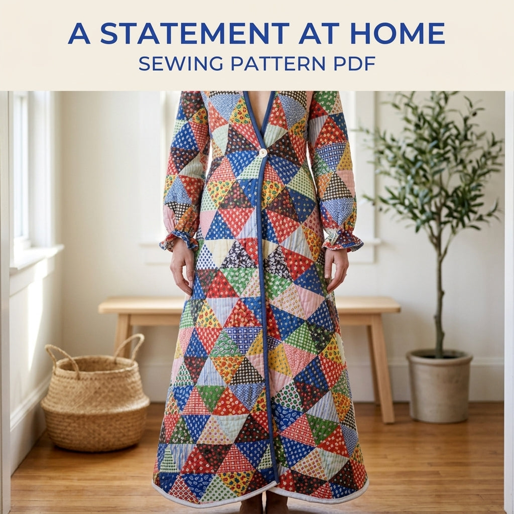 Triangle Patchwork Quilted Robe Sewing Pattern PDF – Floor-Length Calico Quilt Robe