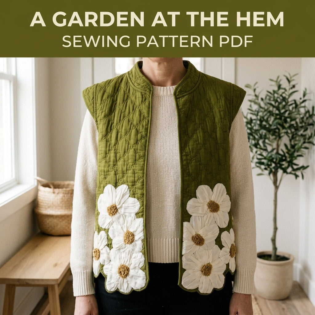 Daisy Appliqué Quilted Vest Sewing Pattern PDF – 3D Flower Quilted Waistcoat