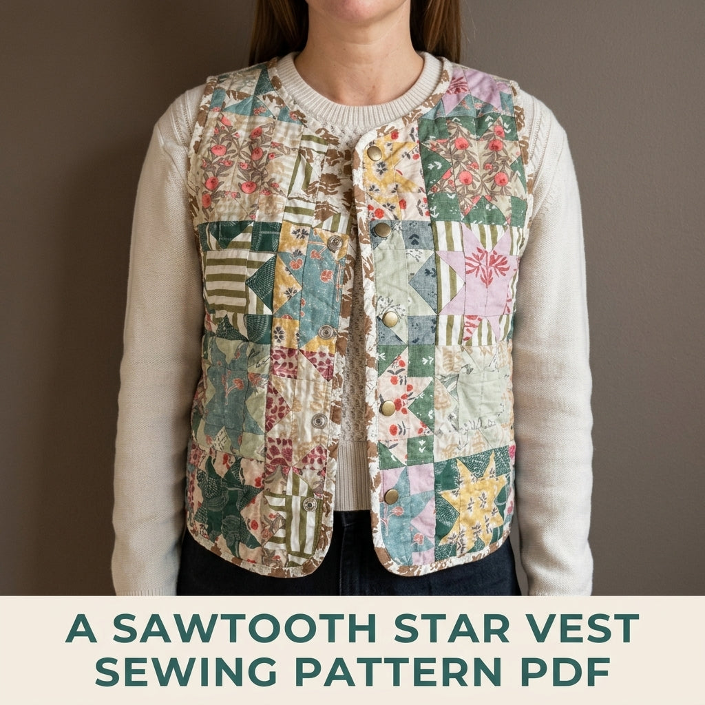 Sawtooth Star Patchwork Vest Sewing Pattern PDF – Quilted Scrap Vest