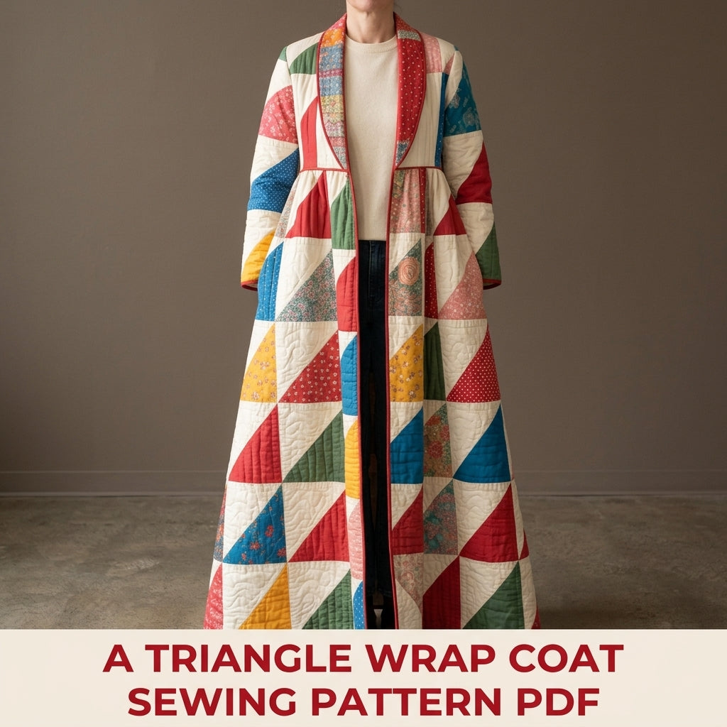 Triangle Patchwork Wrap Coat Sewing Pattern PDF – Long Quilted Coat