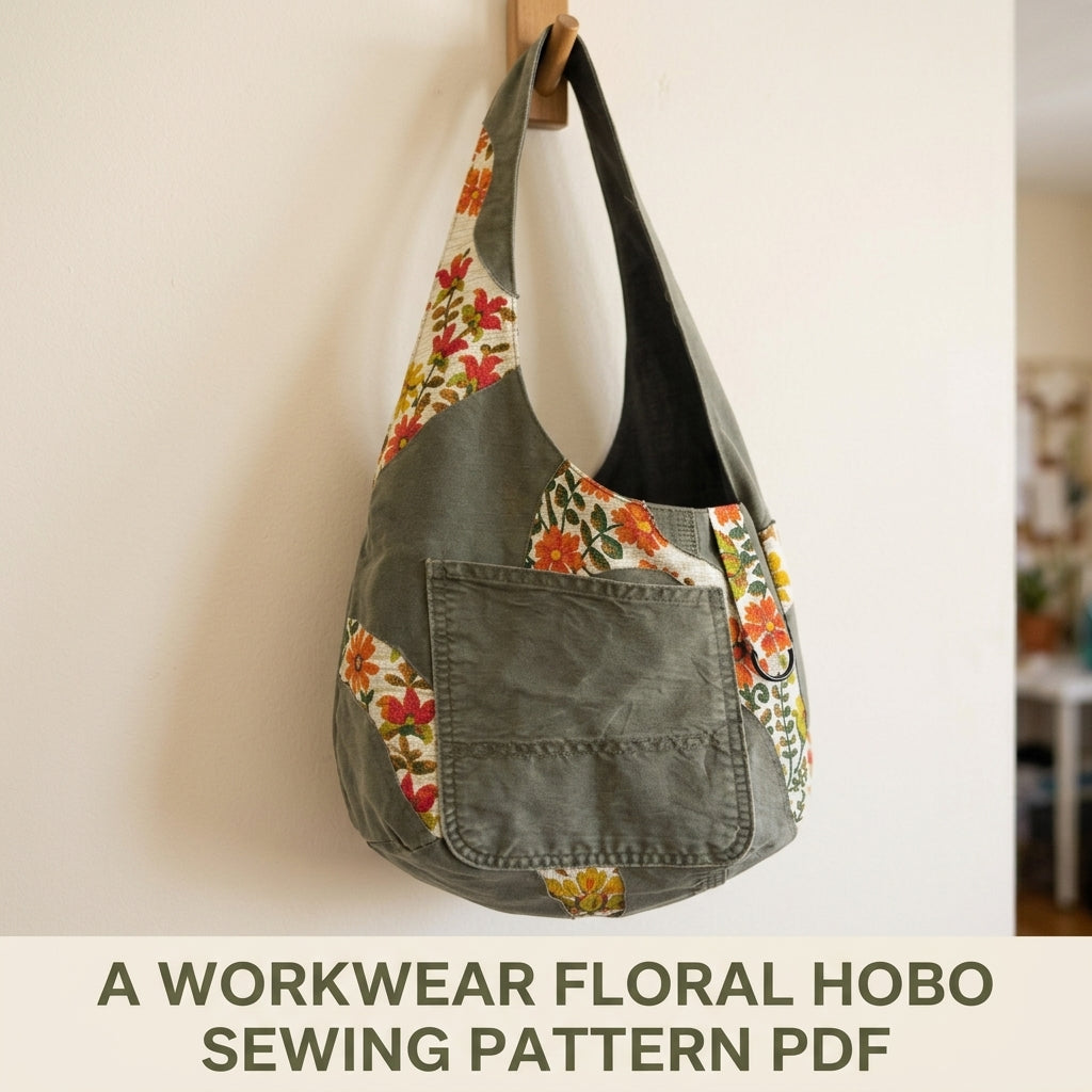 Workwear Floral Hobo Bag Sewing Pattern PDF – Upcycled Canvas Shoulder Bag
