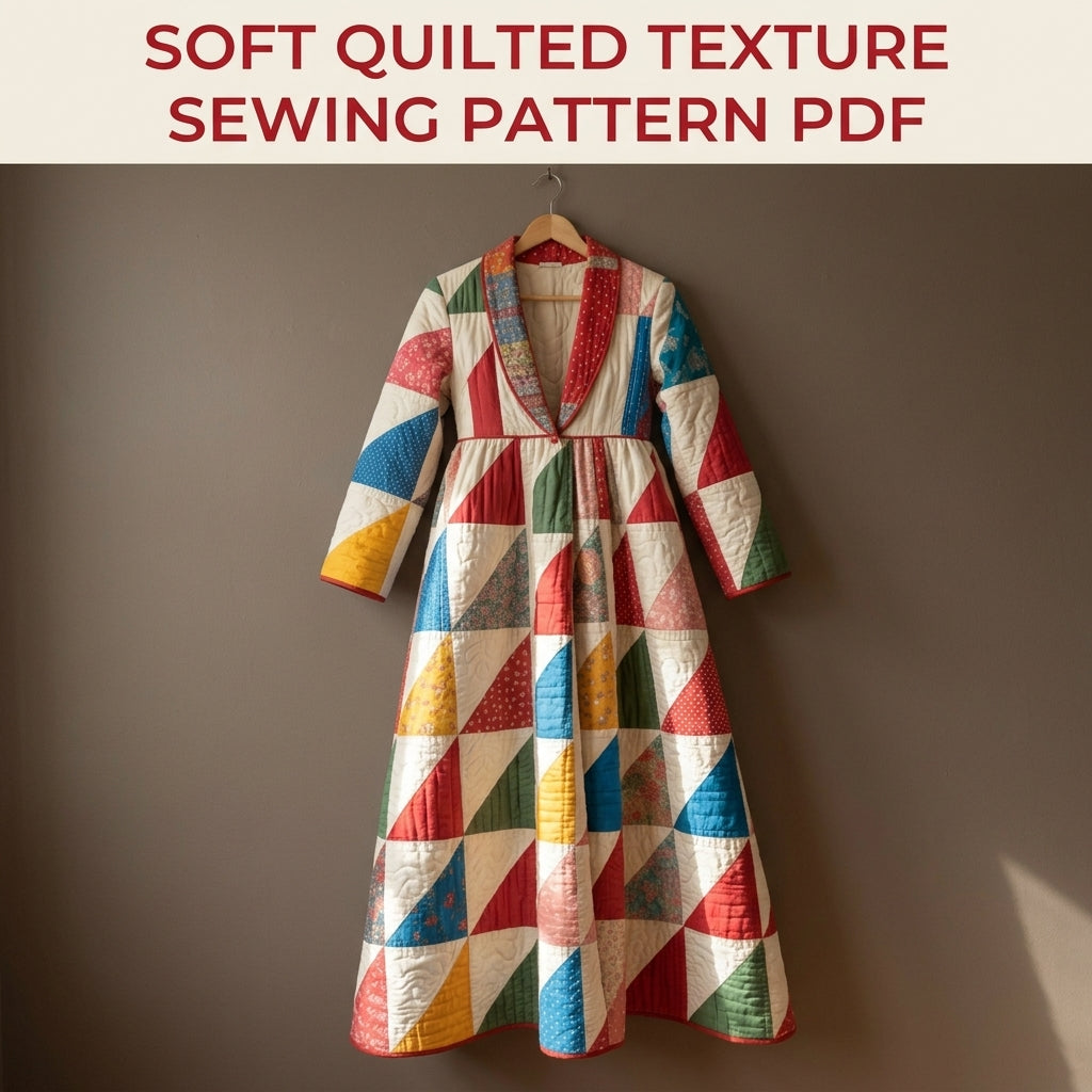 Triangle Patchwork Wrap Coat Sewing Pattern PDF – Long Quilted Coat