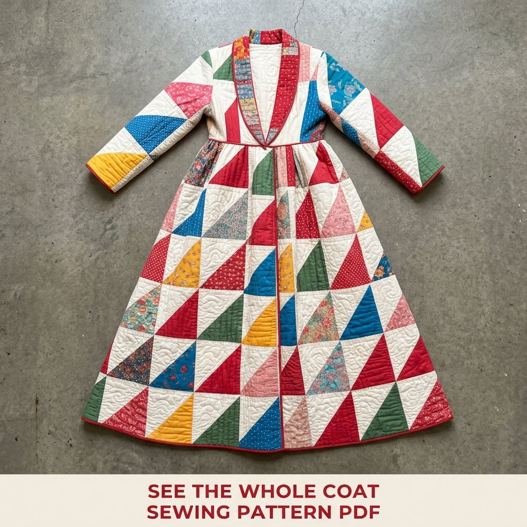 Triangle Patchwork Wrap Coat Sewing Pattern PDF – Long Quilted Coat