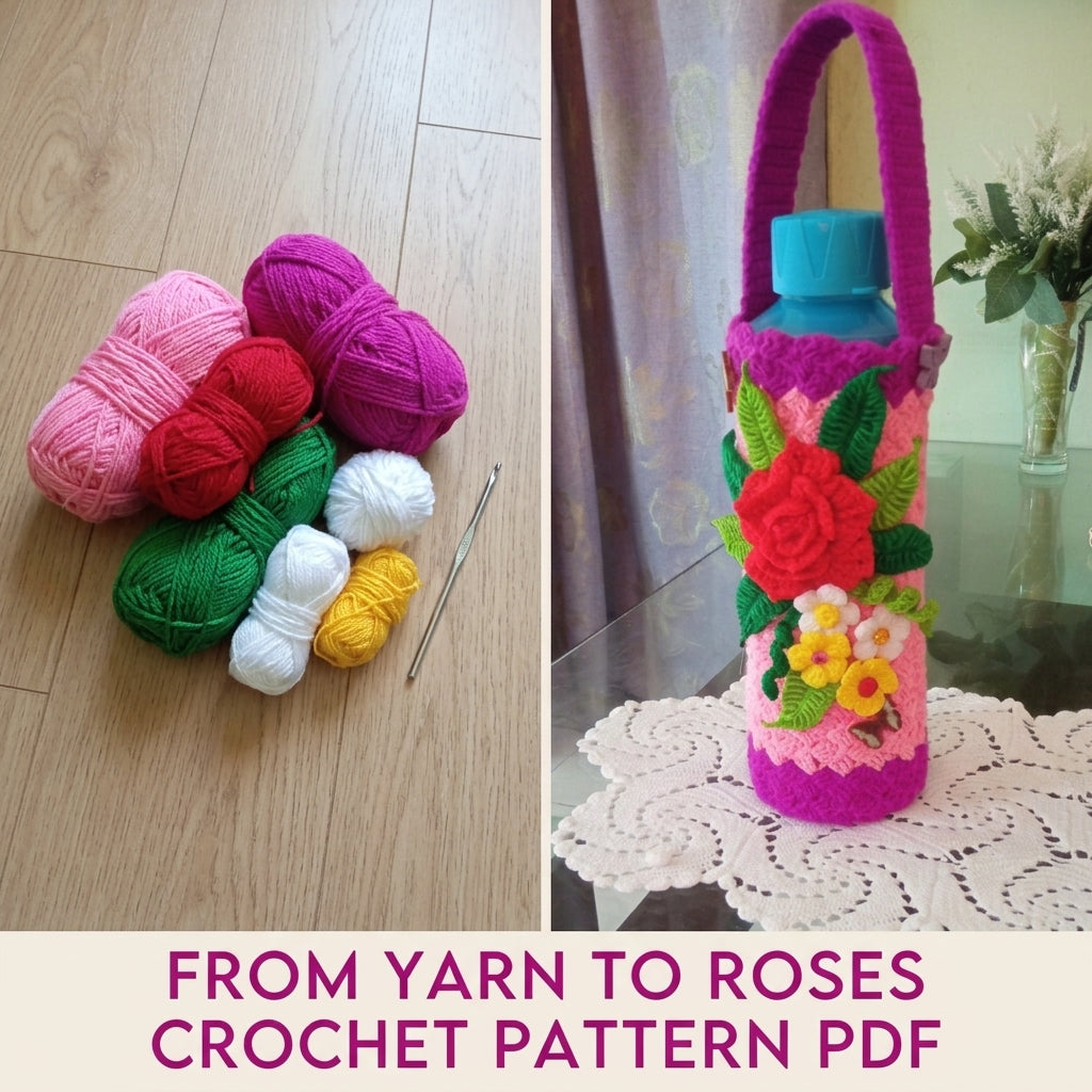 Rose Bouquet Bottle Holder Crochet Pattern PDF – Water Bottle Carrier