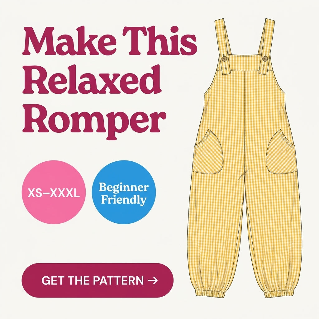 Dungaree Romper Sewing Pattern — Oversized Wide-Leg Jumpsuit with Elasticated Cuffs, Sizes XS–3XL, A0 and A4 PDF