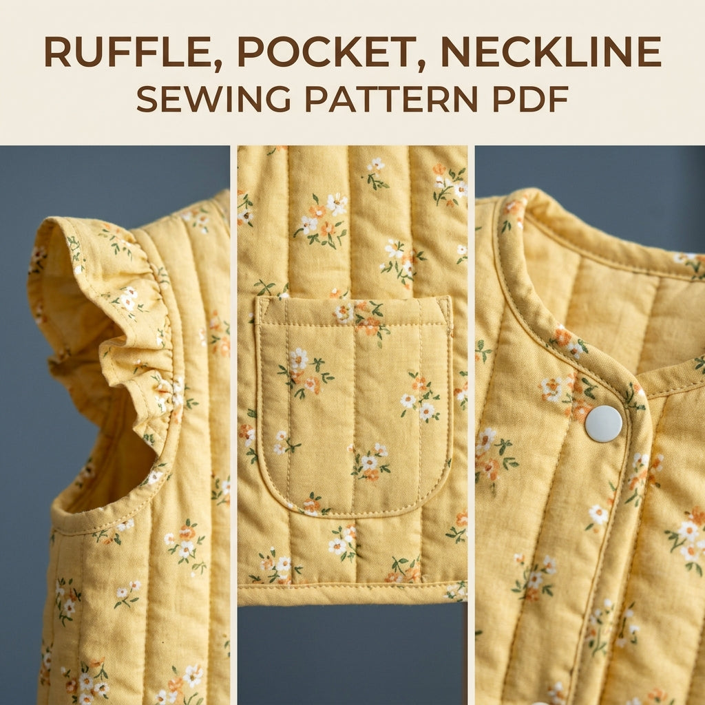 Children's Quilted Vest Sewing Pattern PDF – Girls' Ruffle Vest with Patch Pockets