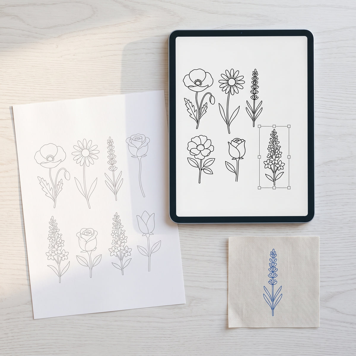 Hand Embroidery Flower Pattern PDF SVG, DMC Chart, 3-8 inch Hoops