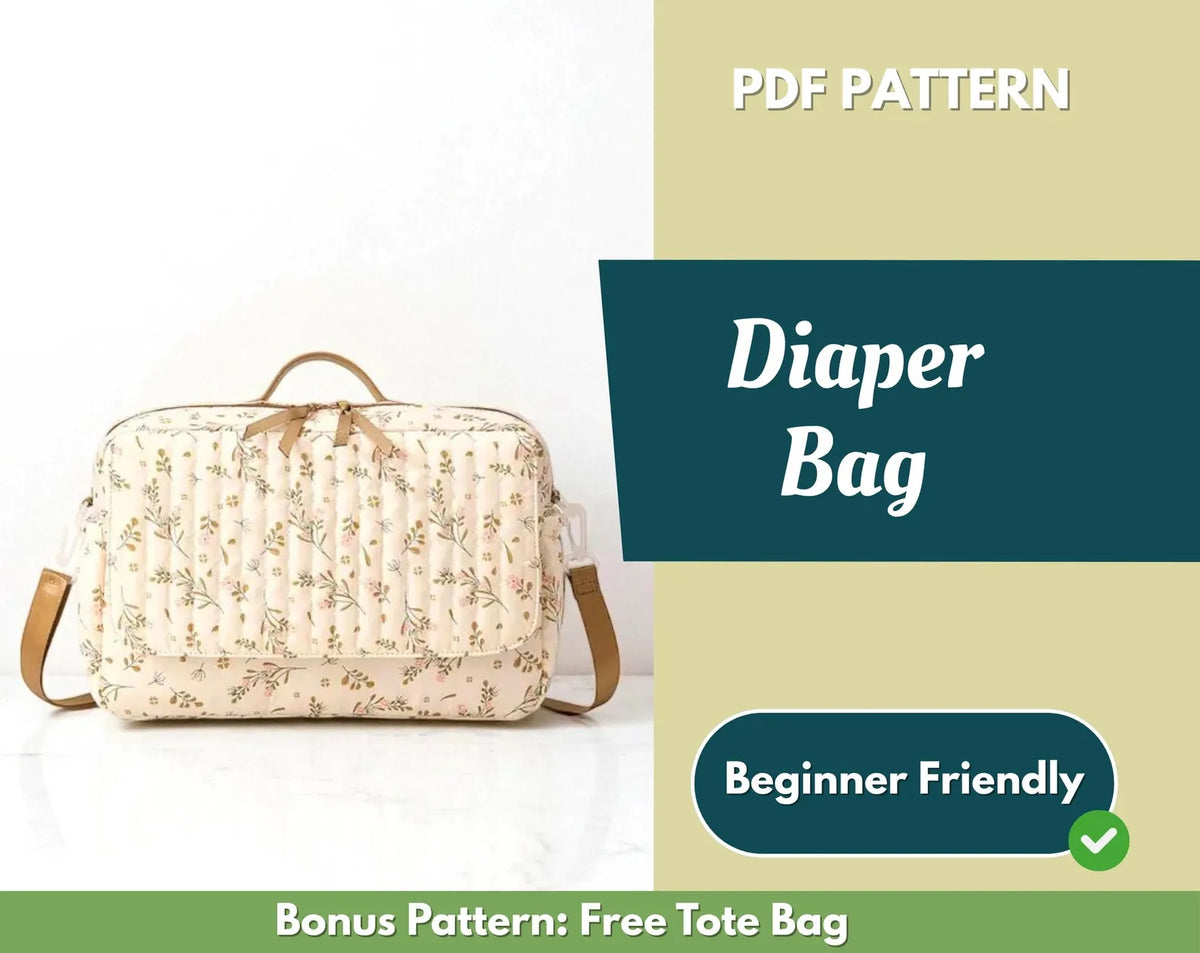 Quilted Diaper Bag PDF Sewing Pattern | Channel Quilted Baby Changing Bag with Crossbody Strap | Beginner Friendly | Instant Download