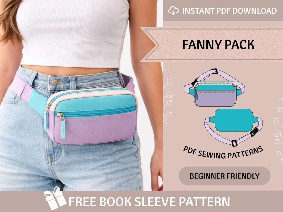Belt Bag PDF Sewing Pattern | Fanny Pack Worn at the Waist or Crossbody | Colour Block Beginner Bag | Instant Download