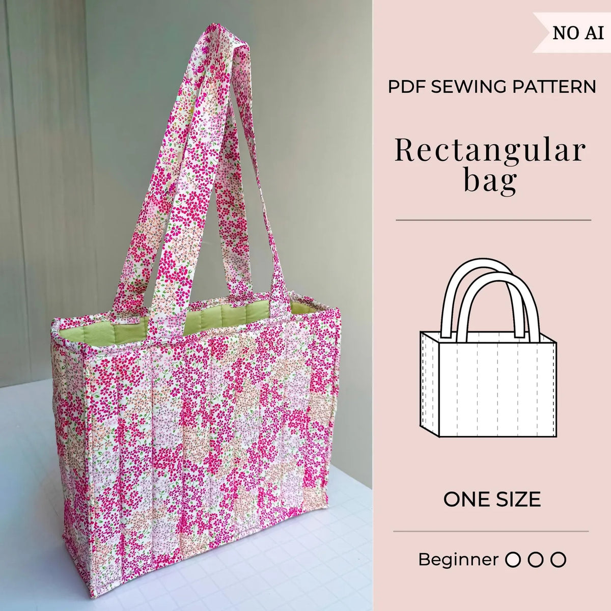 Tulip Tote Bag Sewing Pattern — Crossover Wrap Bag in Two Fabrics, Reversible, Beginner Friendly, PDF Download