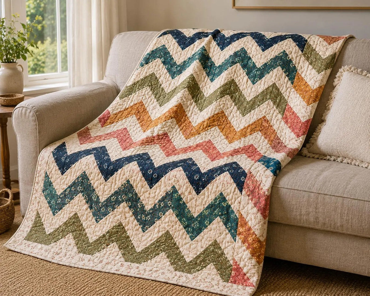 Chevron Quilt Pattern — Zigzag Throw Quilt in 4 Sizes, Half-Square Triangles, Beginner Friendly, PDF Download