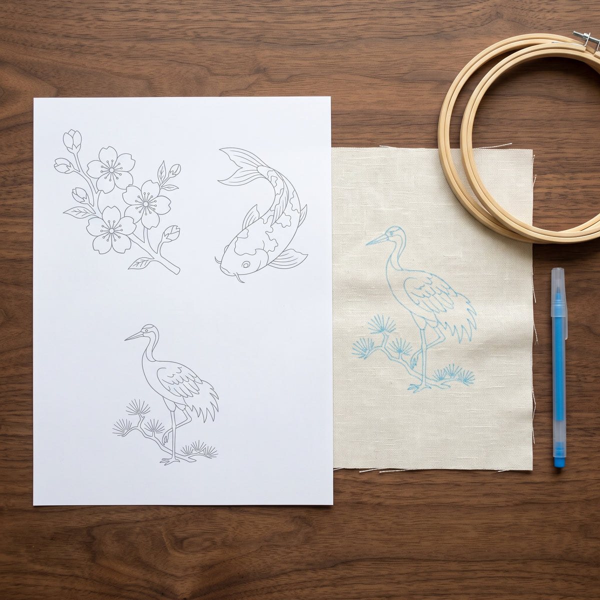 20 Japanese Embroidery Patterns PDF Bundle, Koi, Sakura, Crane