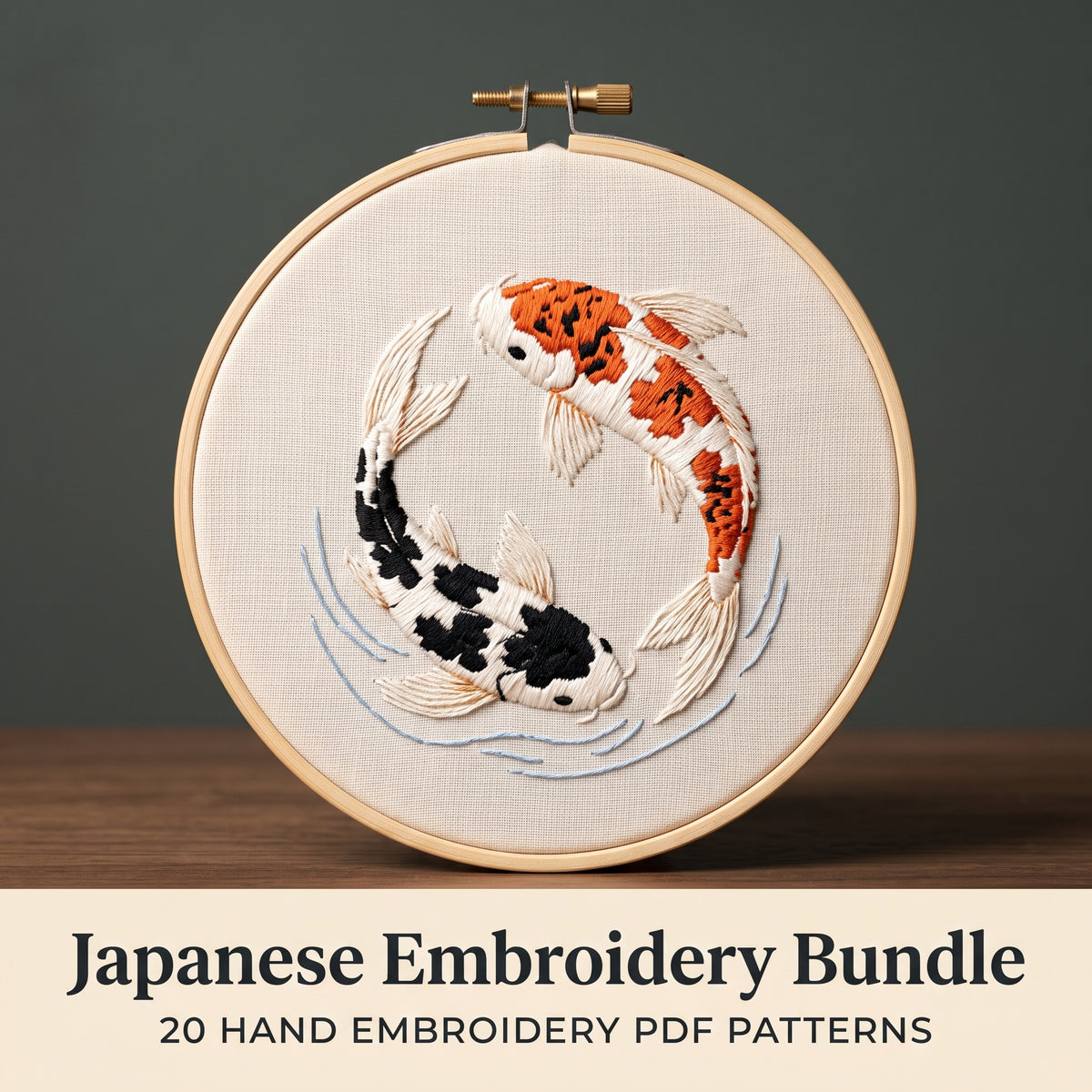 20 Japanese Embroidery Patterns PDF Bundle, Koi, Sakura, Crane