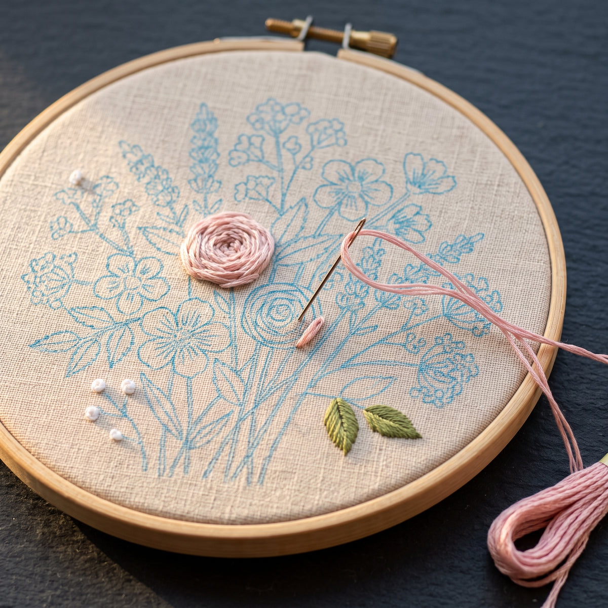 Wildflower Hand Embroidery Pattern PDF, Beginner Floral Hoop Art