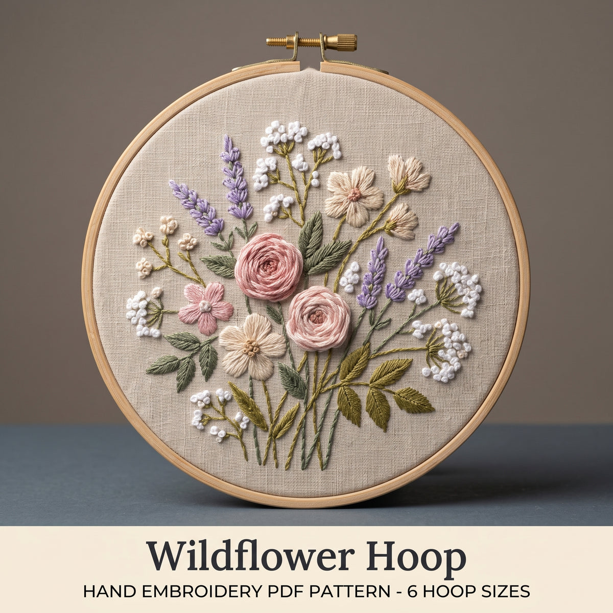 Wildflower Hand Embroidery Pattern PDF, Beginner Floral Hoop Art